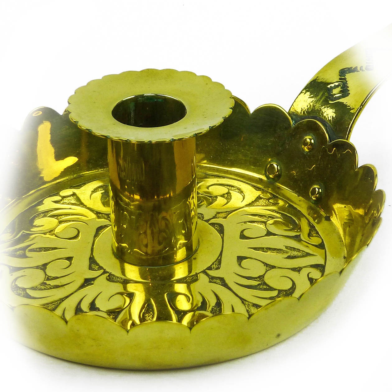 English Brass Victorian Fry Pan Chamberstick, circa 1850