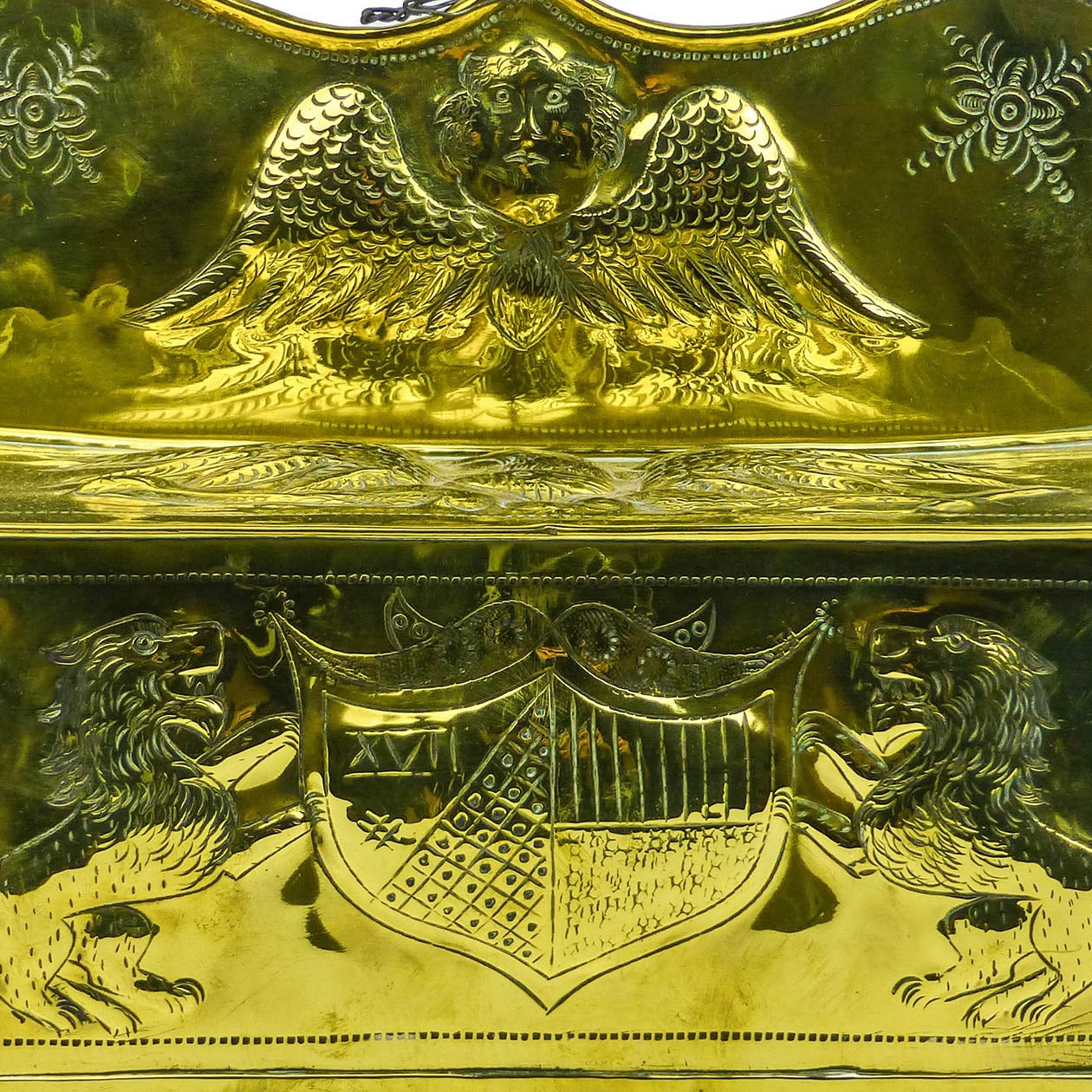English / Dutch Brass Candle Box Circa 1875.

Decorated and beautiful condition.

Length 10 1/2″, Depth 4 1/2″, Height 7 3/4″.