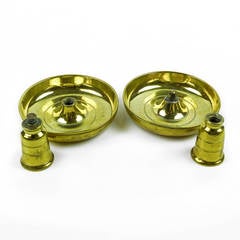 Pair of English Brass “Brighton Buns” Traveling Candlesticks, circa 1800