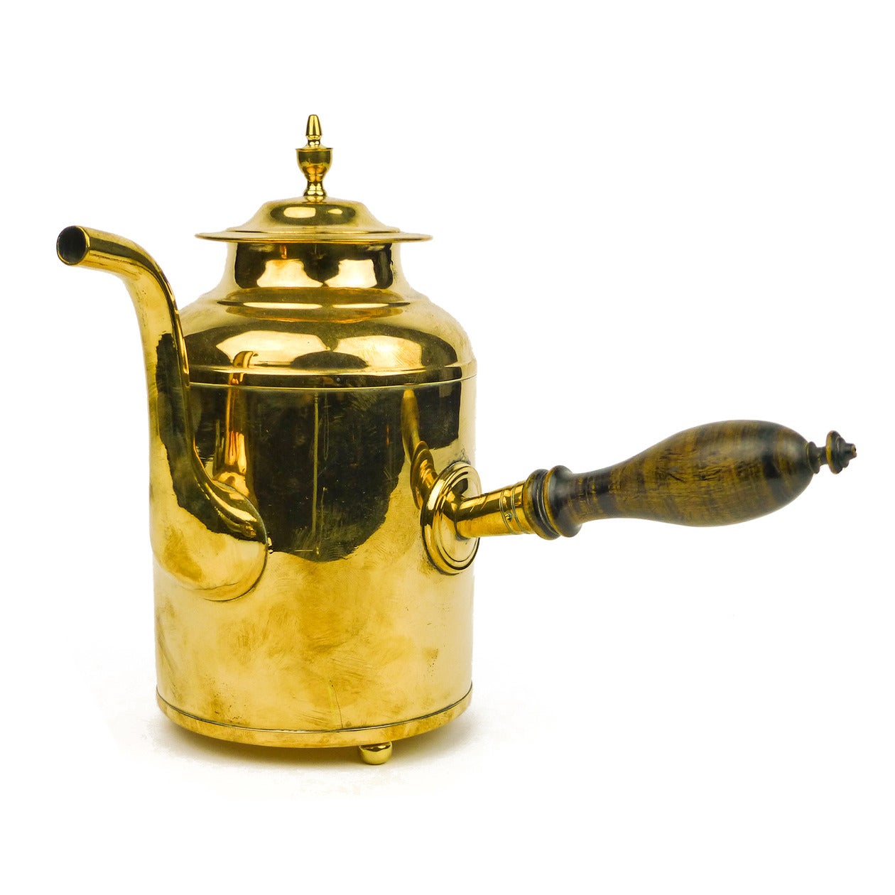 Swedish side-handle brass coffee pot, circa 1850

Signed Westeras Metall-Fabrik. 3 bun feet.

Measures: Height 8 1/2?, base diameter 4 1/4?.