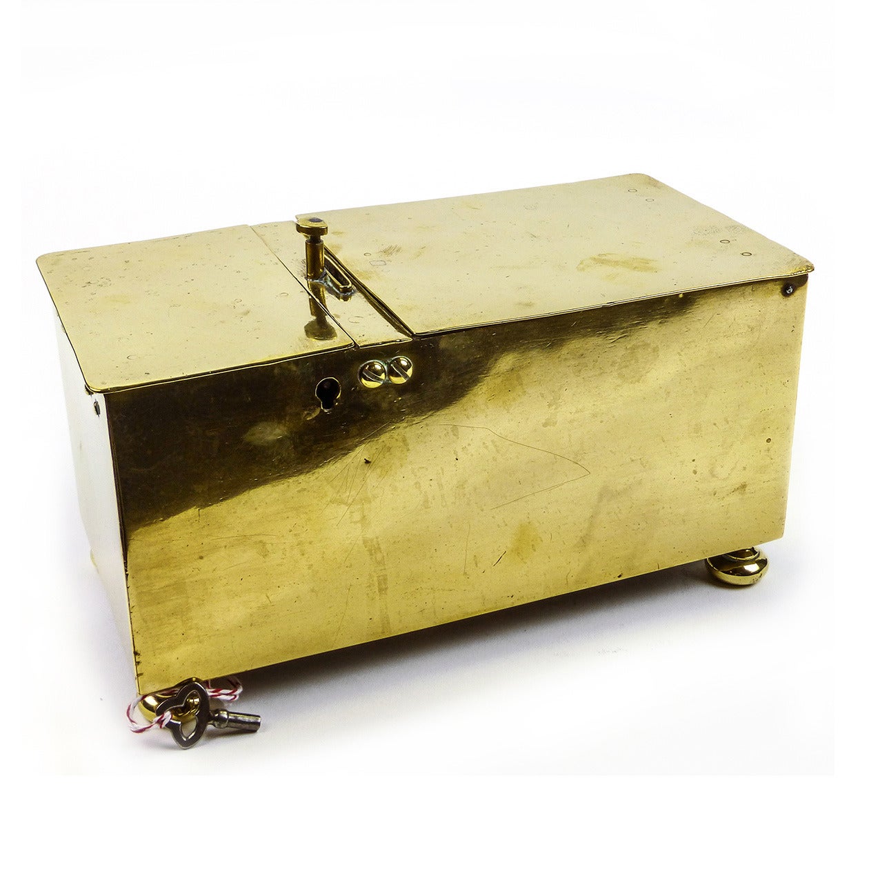 Victorian English Brass “Honor” Tobacco Box, circa 1850 For Sale