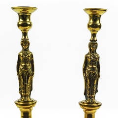 Pair of Bell Metal Swedish “Caryatid” Figure Candlesticks, circa 1790
