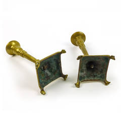 Pair of Four-Footed Russian Brass Candlesticks, circa 1780