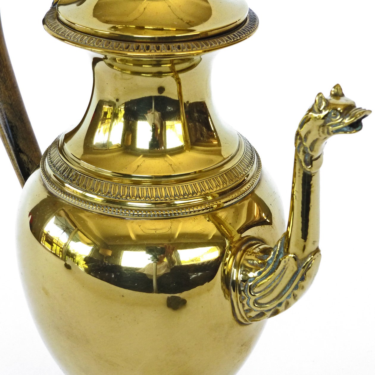 French brass coffee pot, circa 1865.

Measures: Width handle to spout 7