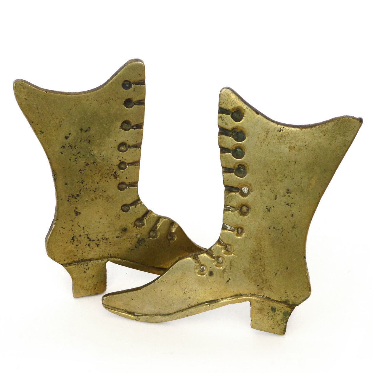 Victorian Pair of “Ladies Boots” English Brass Chimney Ornaments, circa 1890 For Sale
