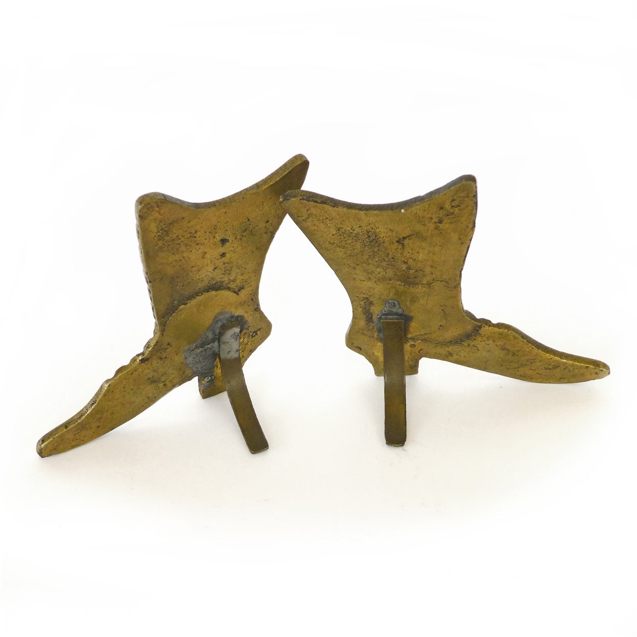 Pair of “Ladies Boots” English brass chimney ornaments, circa 1890.