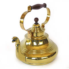 Dutch Brass Tea Kettle with Swing Handle and Cast Serpent Spout, circa 1725