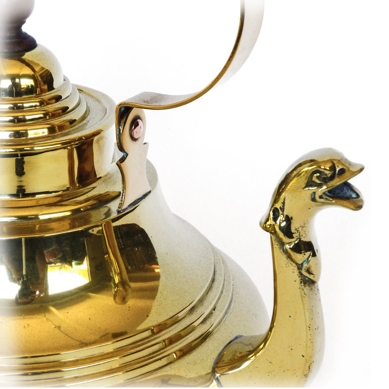 Early 18th Century Dutch Brass Tea Kettle with Swing Handle and Cast Serpent Spout, circa 1725