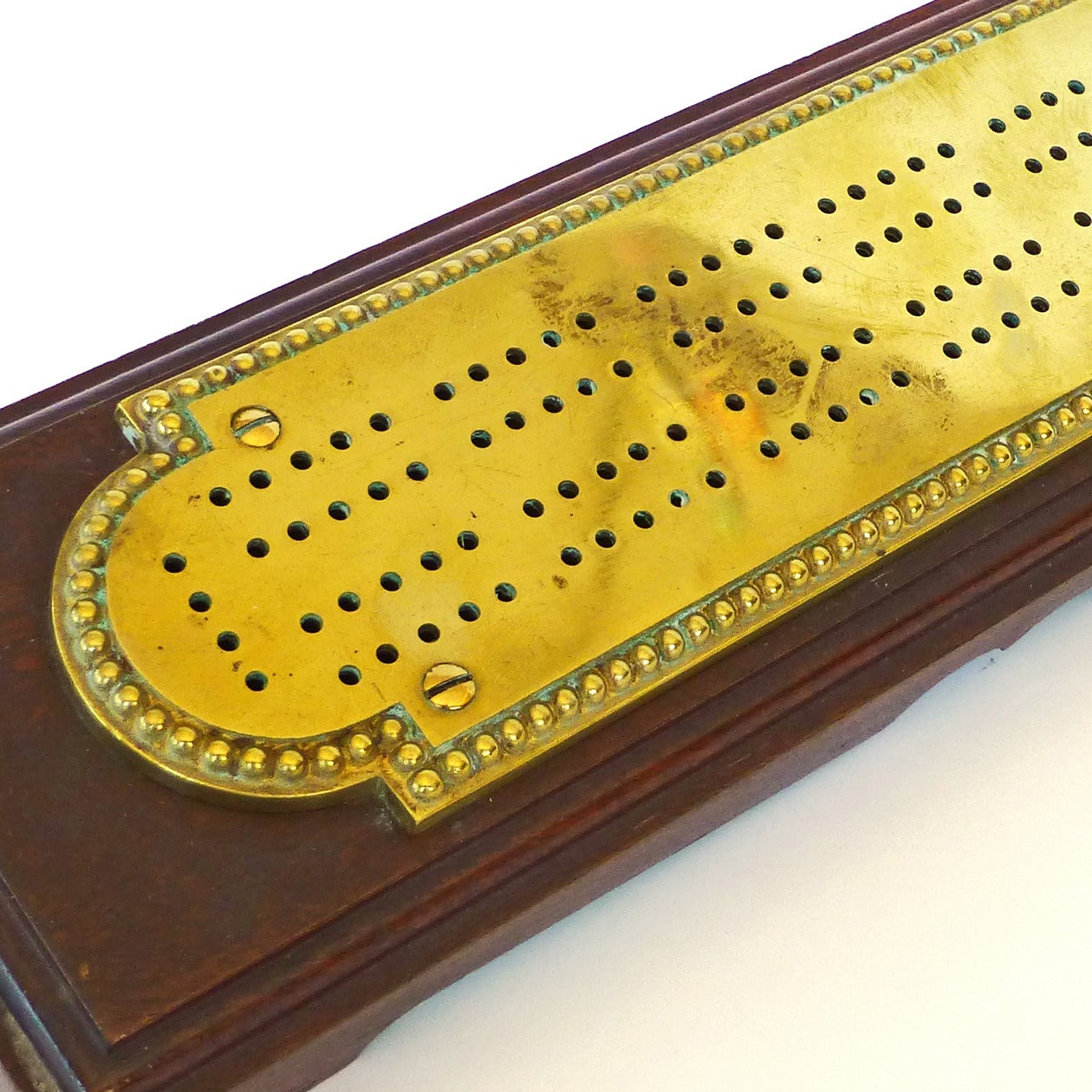 American Brass and Mahogany Cribbage Board, circa 1880 In Good Condition For Sale In Ambler, PA
