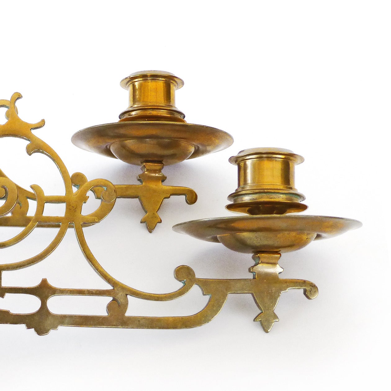 British Pair of English Bell Metal Piano Sconces with Original Brackets, circa 1890 For Sale