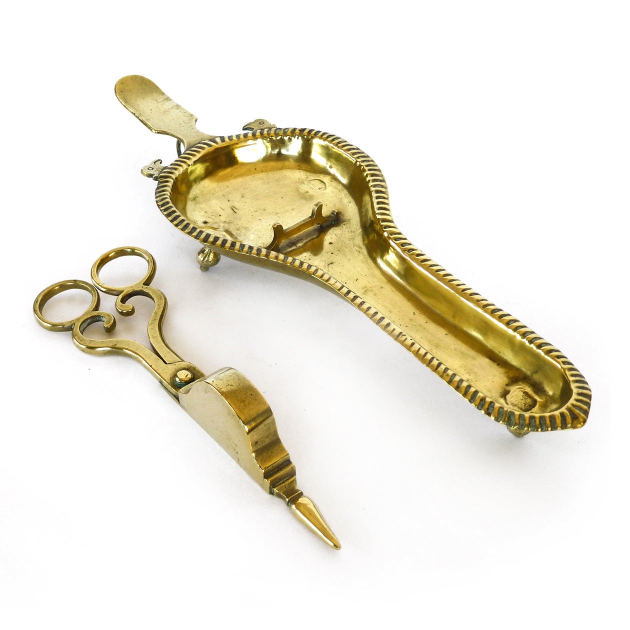 French Brass Snuffer and Tray with Spoon Handle, circa 1725