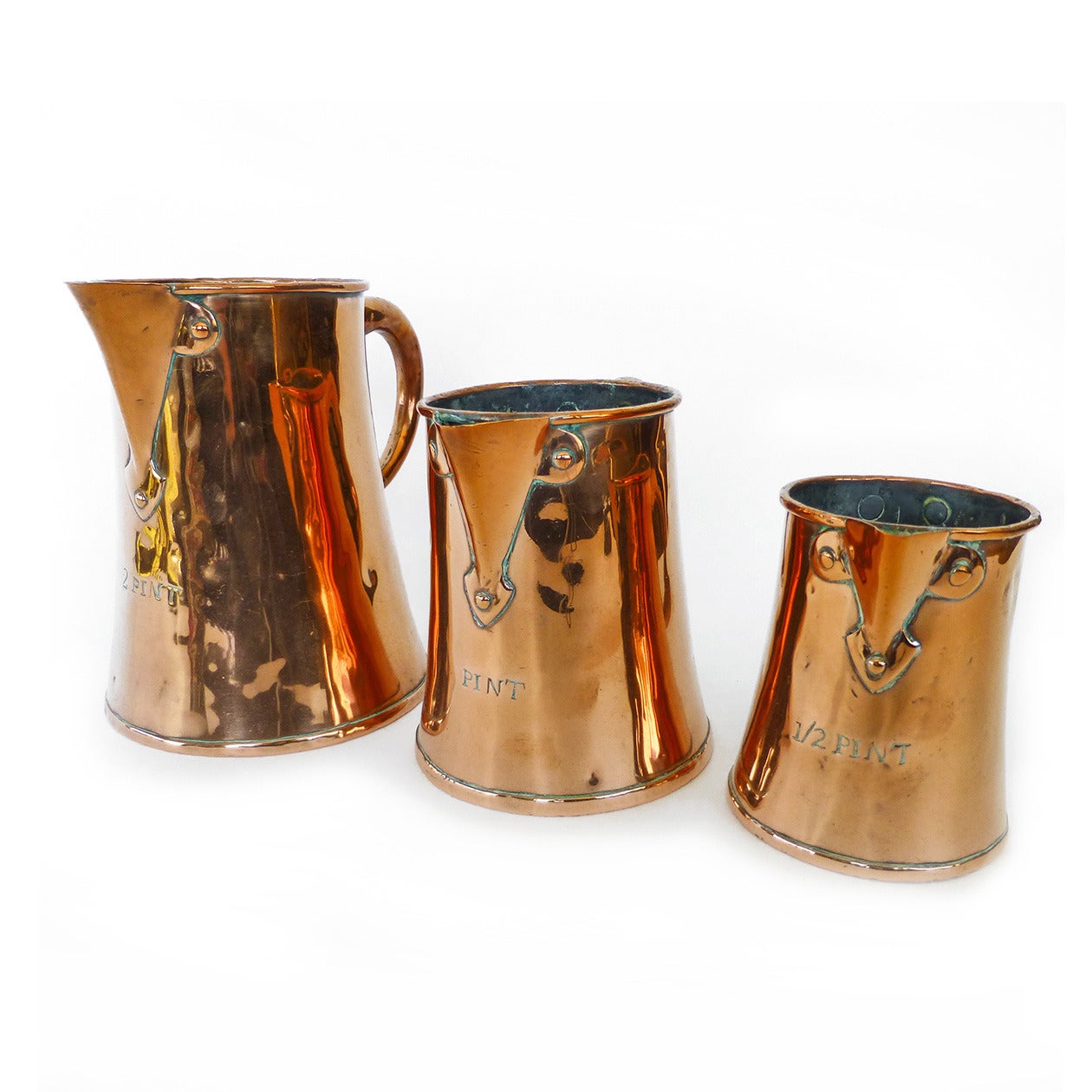 Rare Set of Three English Copper Ale Measures, circa 1850