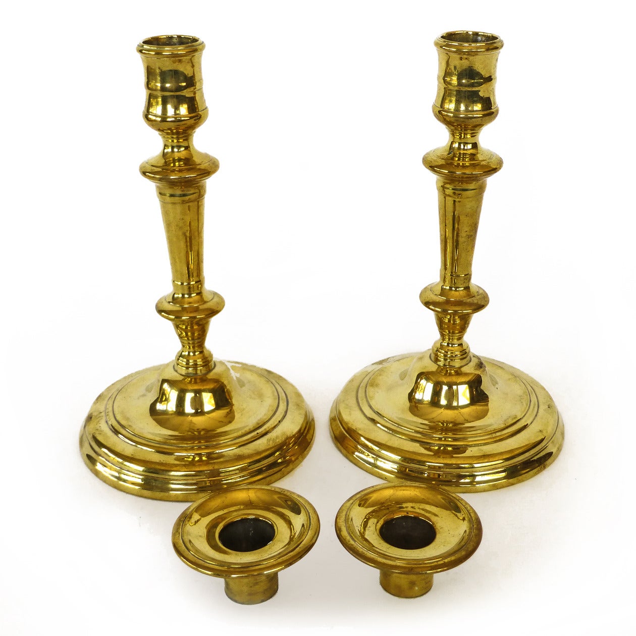 Cast Pair of French or English Huguenot Brass Silver Form Candlesticks, circa 1690 For Sale