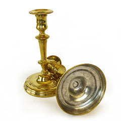 Pair of French or English Huguenot Brass Silver Form Candlesticks, circa 1690