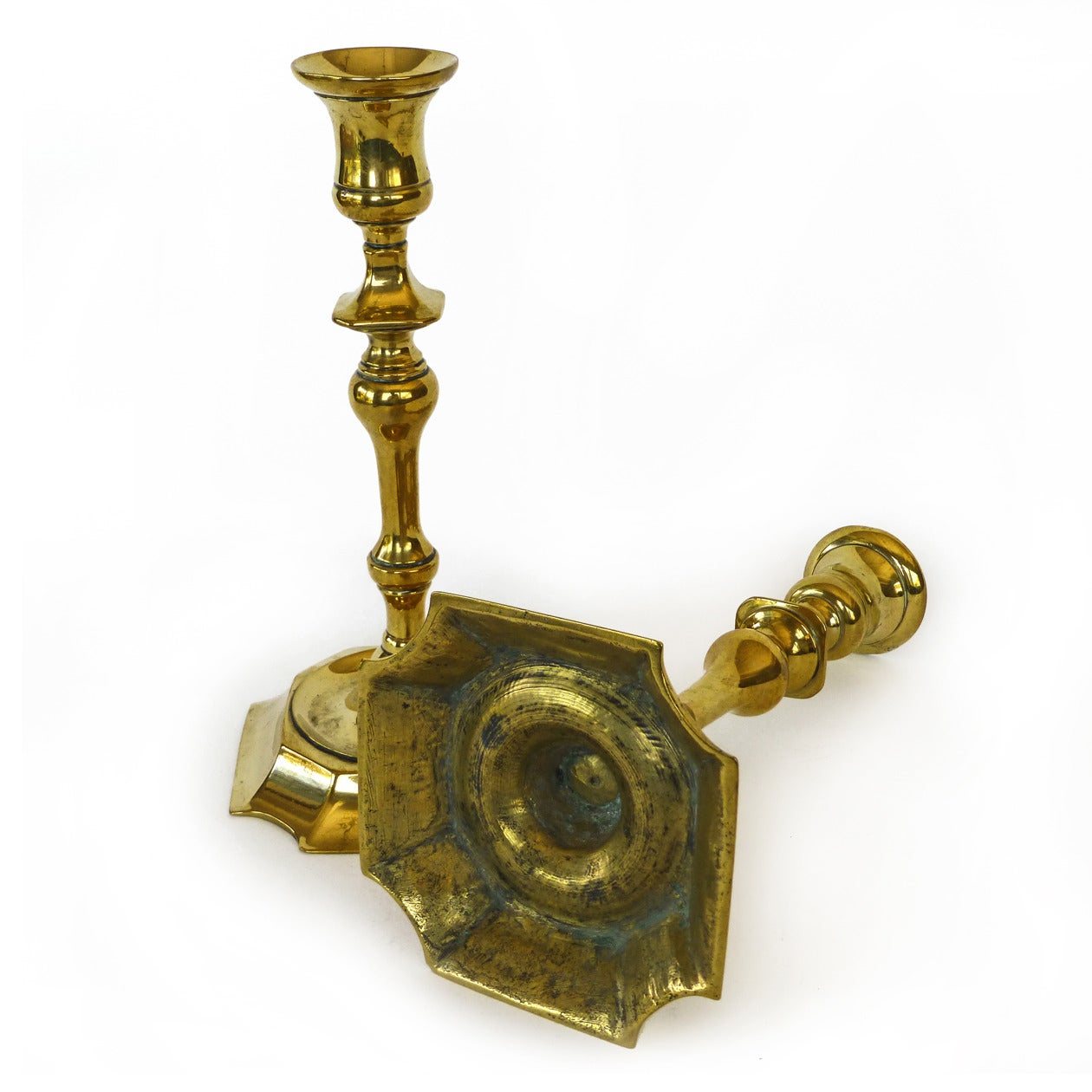 Rare Pair of Dutch Brass Candlesticks, circa 1730