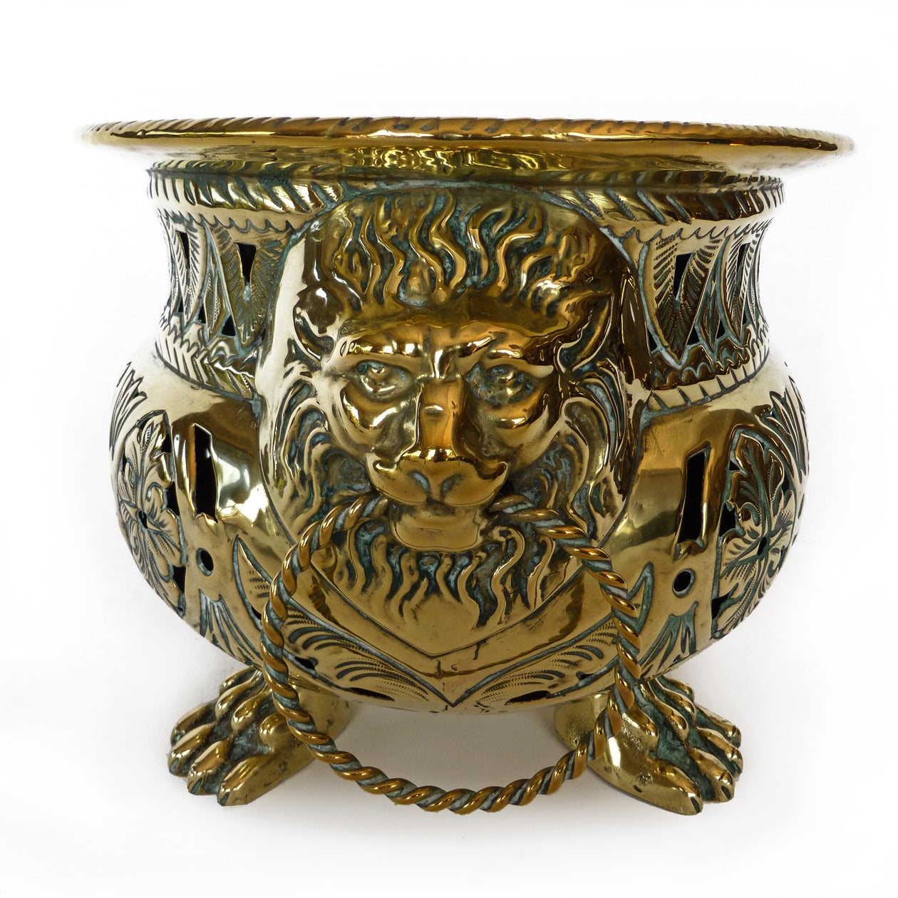French Brass Pierced and Repousse Oval Jardiniere, circa 1800