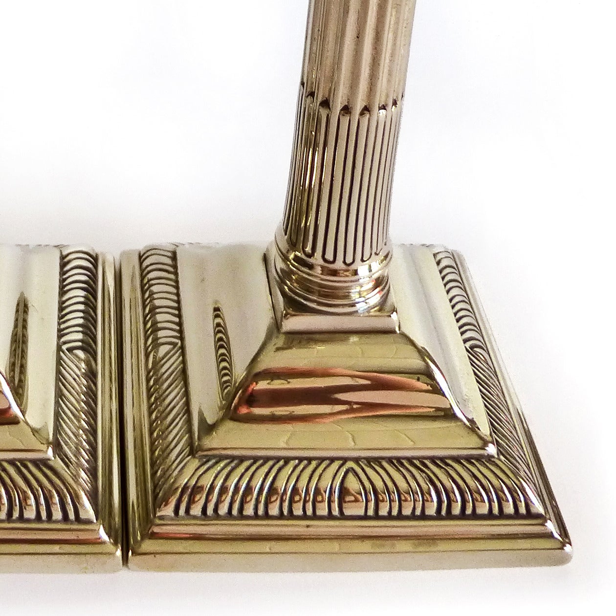 Pair of English Paktong Corinthian Column Candlesticks, circa 1780 For Sale 3