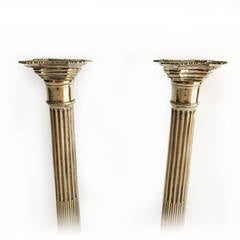 Rare Pair of English Ionic Column Paktong Candlesticks, circa 1765
