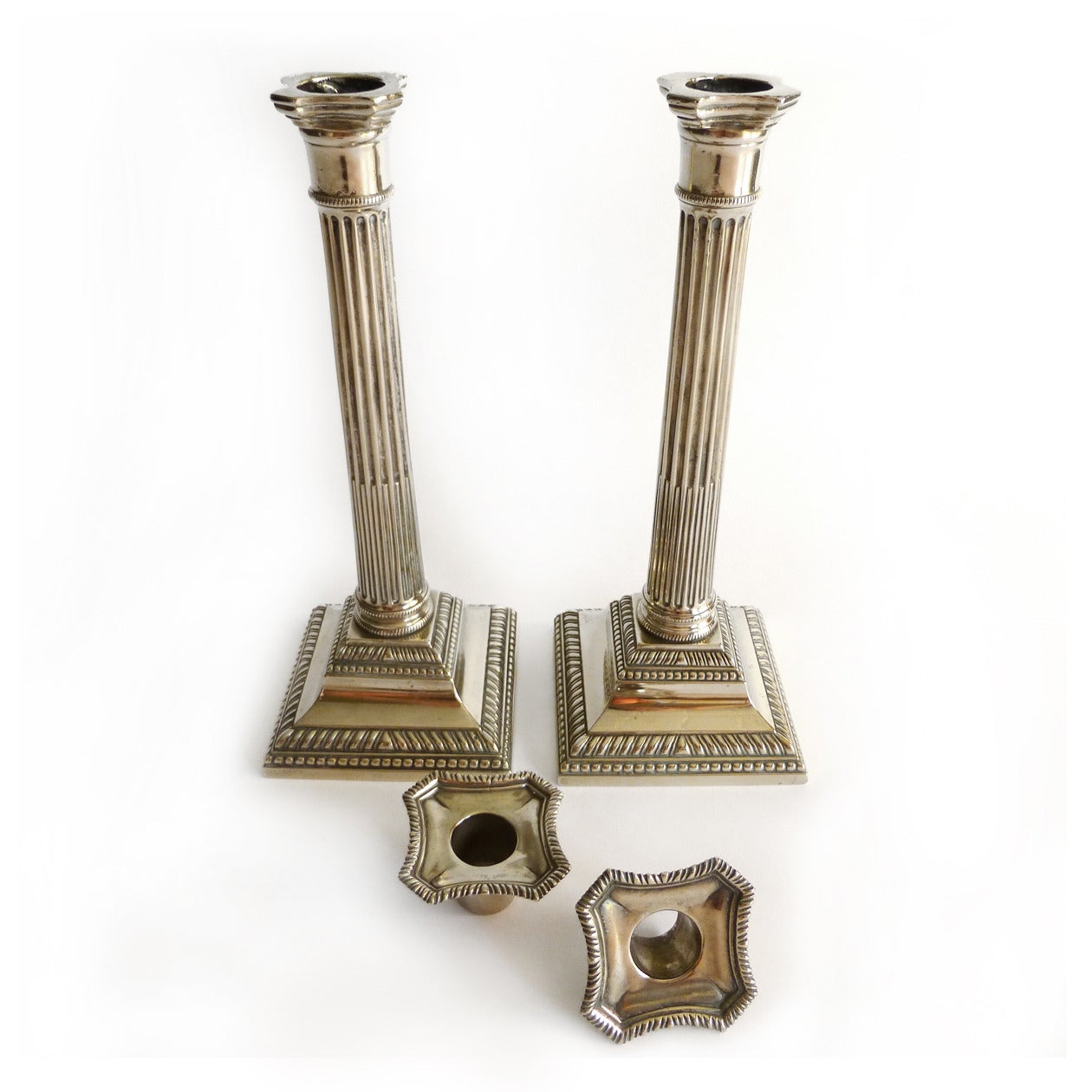 Rare Pair of English Ionic Column Paktong Candlesticks, circa 1765 In Good Condition For Sale In Ambler, PA