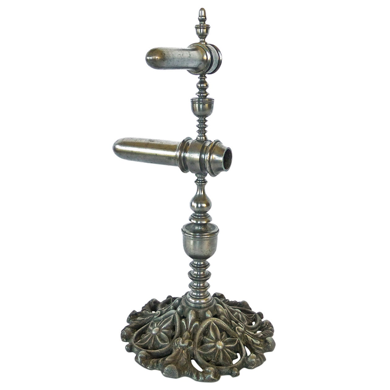 English Polished Steel and Cast Iron Double Barreled Goffering Iron, circa 1850 For Sale