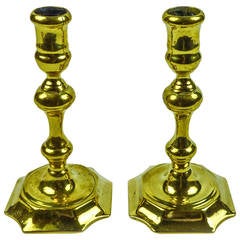 Pair of English Queen Anne Brass Candlesticks, circa 1740