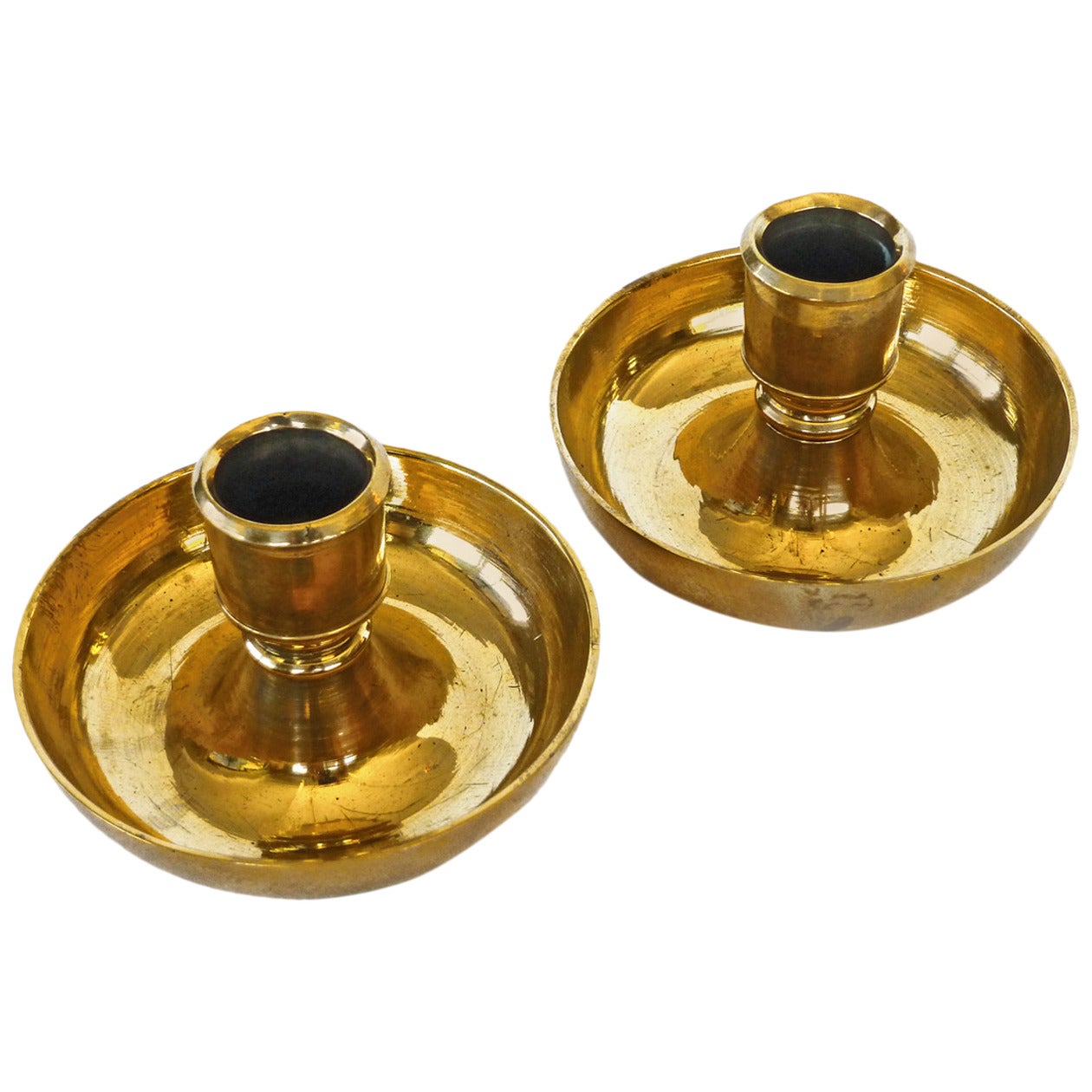 English Brass “Brighton Buns” Travelling Candlesticks, circa 1800
