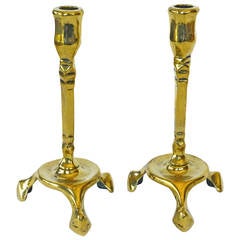 Early 18th Century English Brass Pub Candlesticks