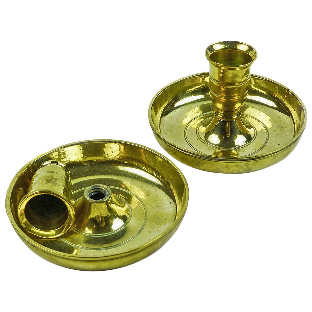 Pair of English Brass “Brighton Buns” Traveling Candlesticks, circa 1800 For Sale