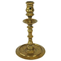Antique Rare Single French Pillar Brass Candlestick, circa 1525
