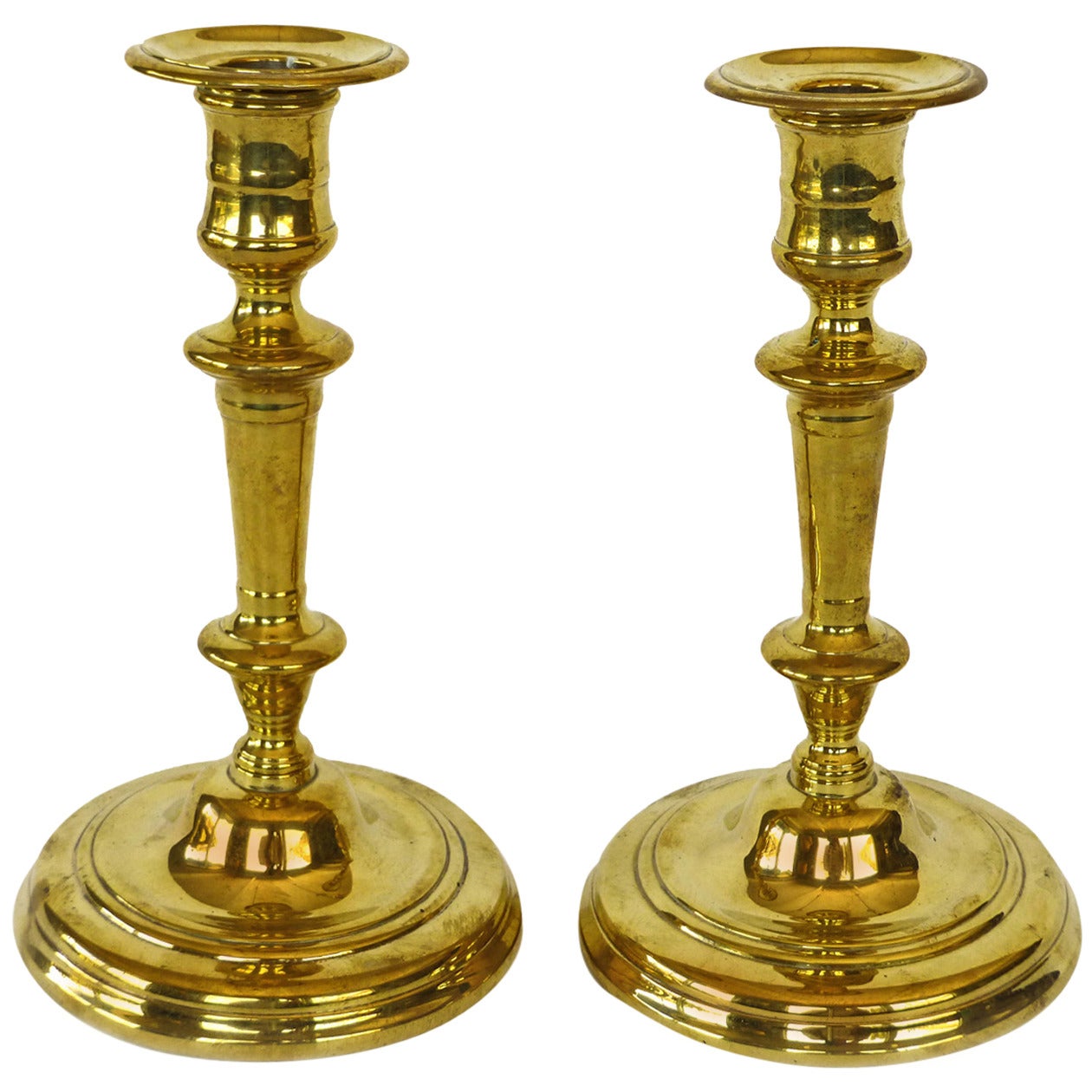 Pair of French or English Huguenot Brass Silver Form Candlesticks, circa 1690 For Sale