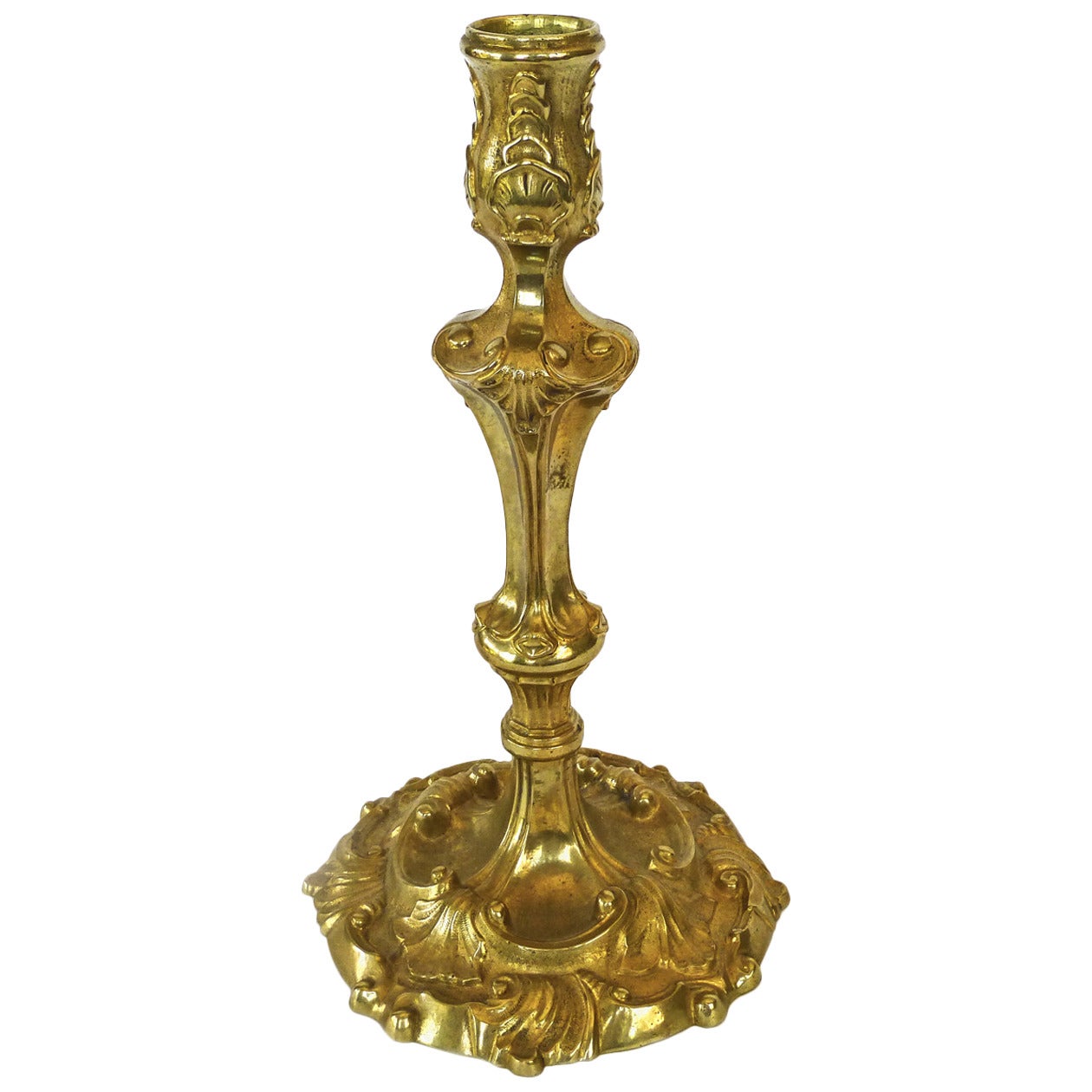 English Bronze Rococo Candlestick, circa 1800 For Sale