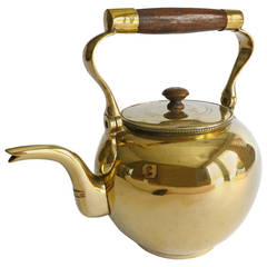 Antique Rare English Brass Silver Form Tea Kettle, circa 1720