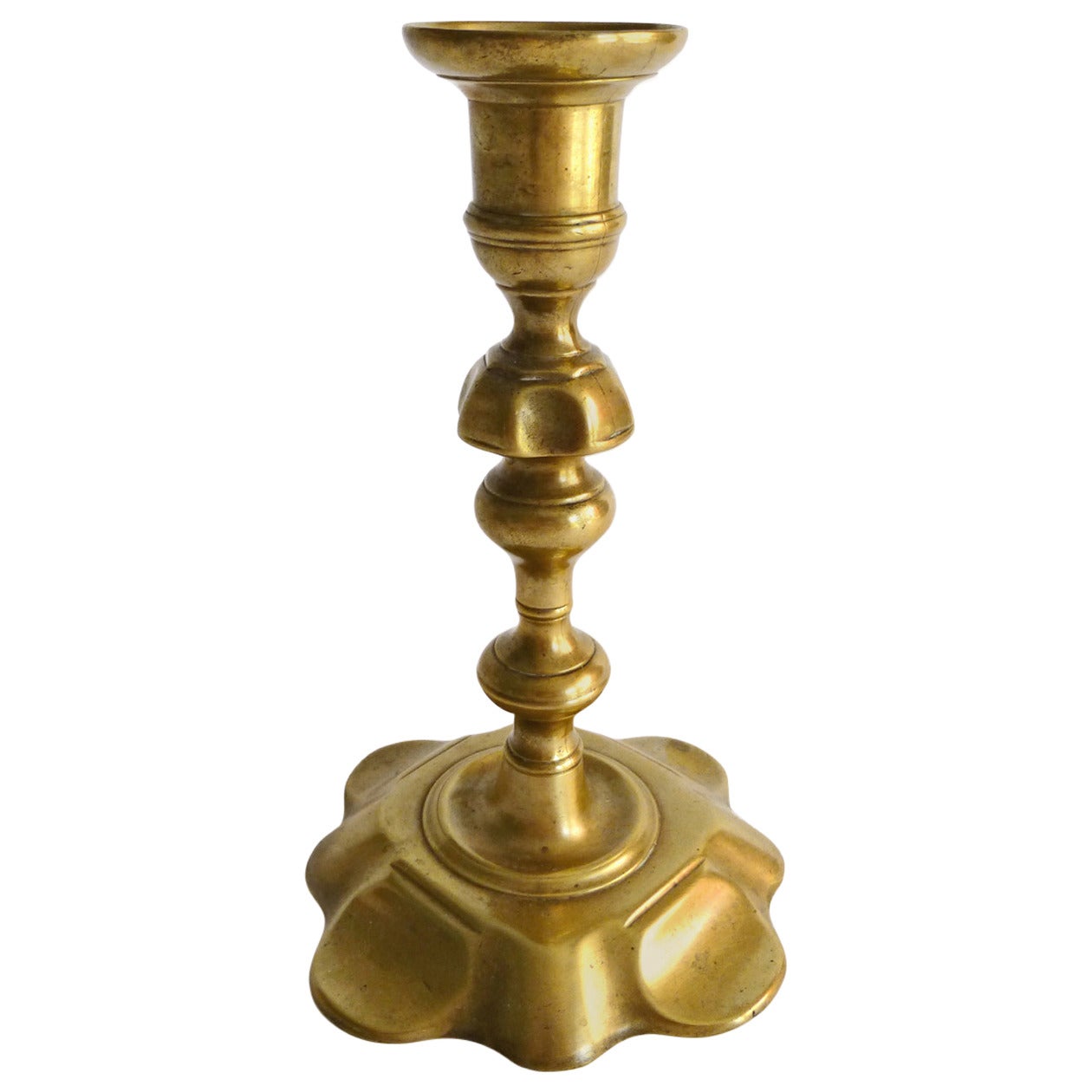 Queen Anne Petal Base English Candlestick, circa 1740 For Sale