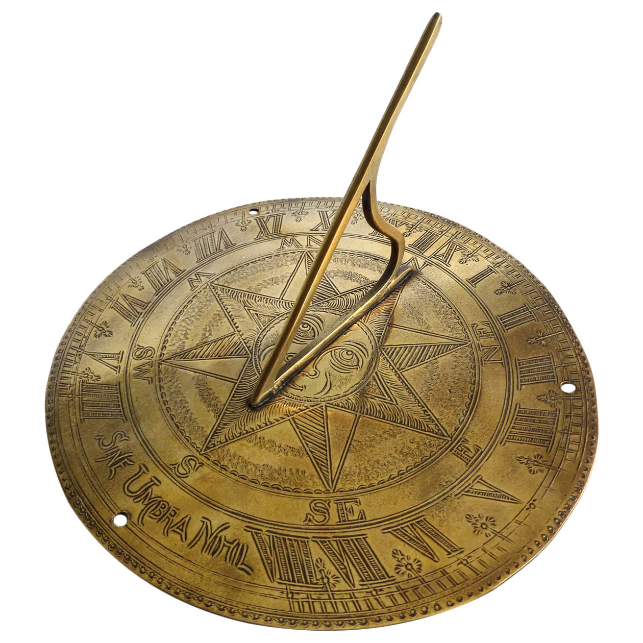 English Victorian 19th Century Brass Sundial with Roman Numerals, circa 1875