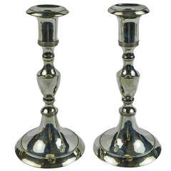 Antique Pair of Swedish Silvered Brass Candlesticks, circa 1840