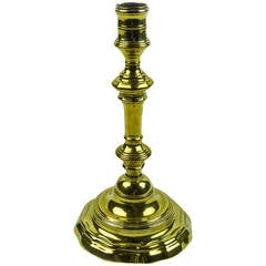 Antique Single French “Silver Form” Brass Candlestick, circa 1750