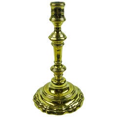 Antique Single French Silver Form Brass Candlestick, circa 1750