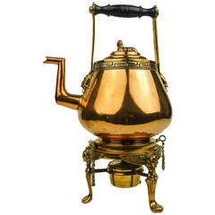 Antique Fabulous English Egyptian Revival Copper Kettle on Stand, circa 1860
