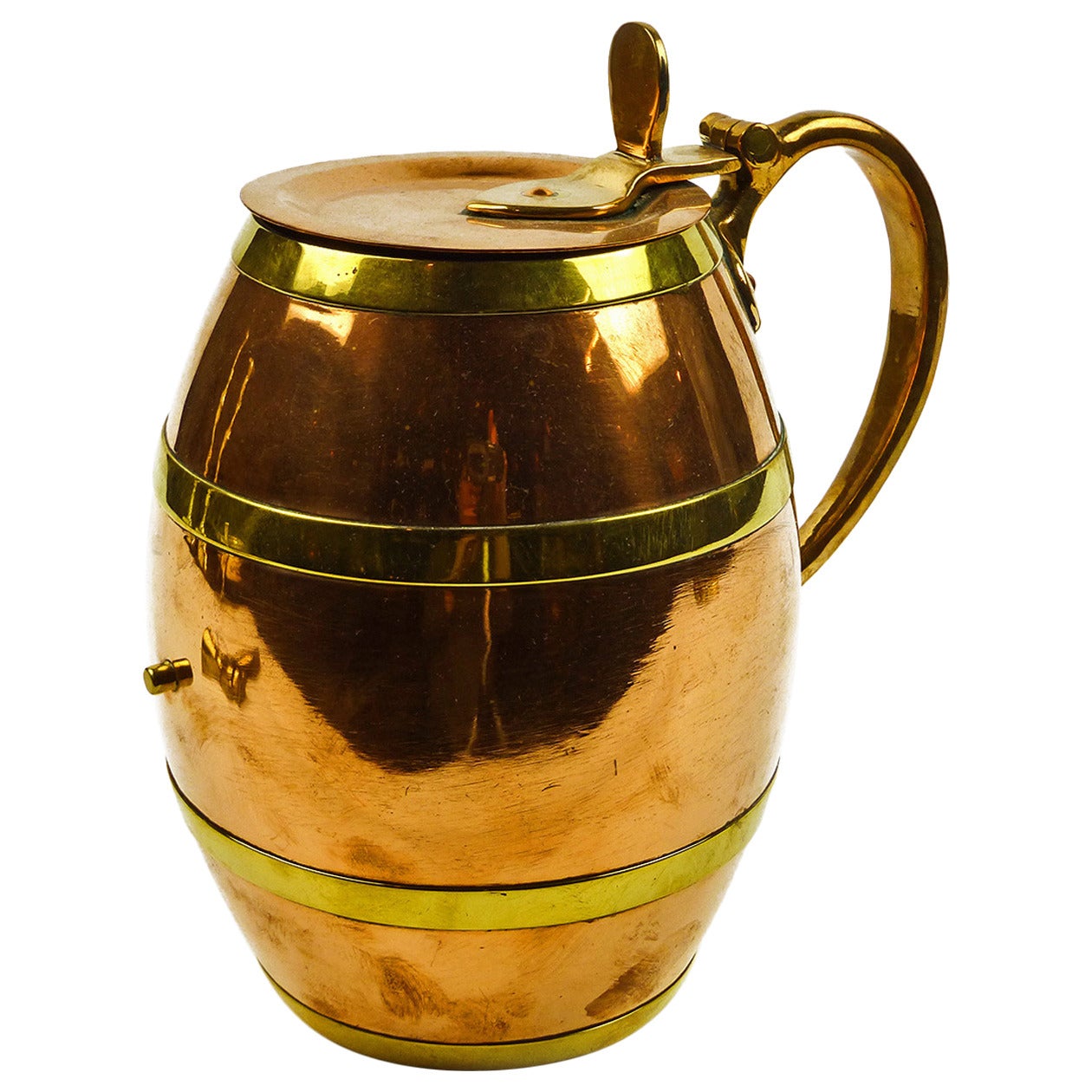 American Copper and Brass Barrel Tankard, circa 1875 For Sale