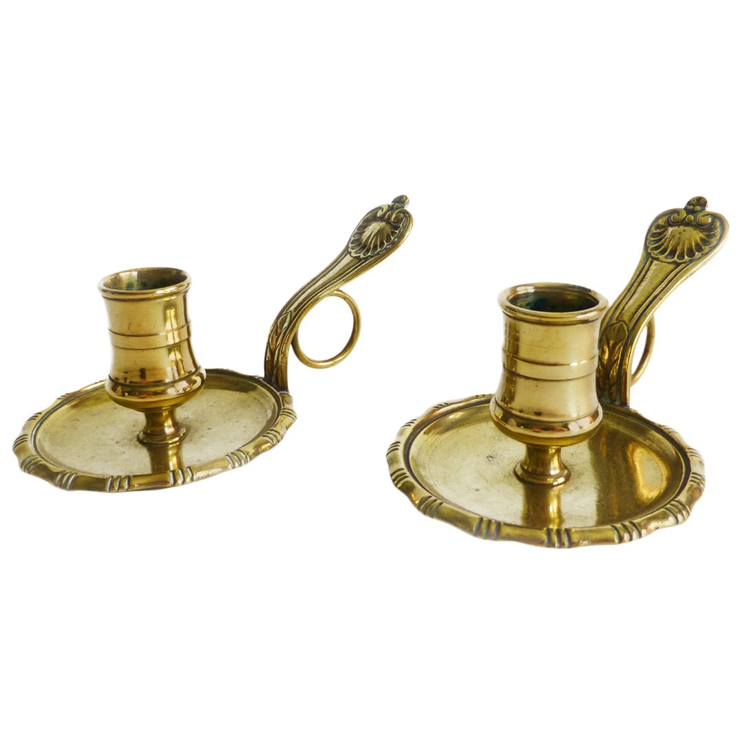 Rare Pair of French Brass Chambersticks, circa 1780 For Sale