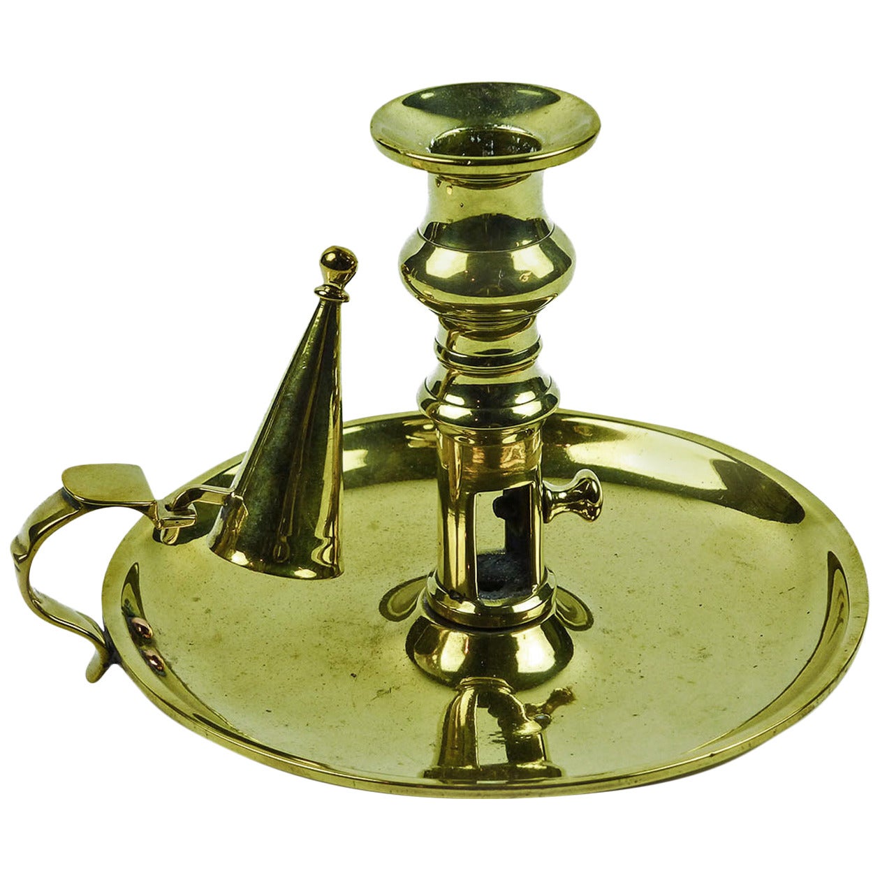 English Brass Side Ejector Chamberstick, circa 1800 For Sale