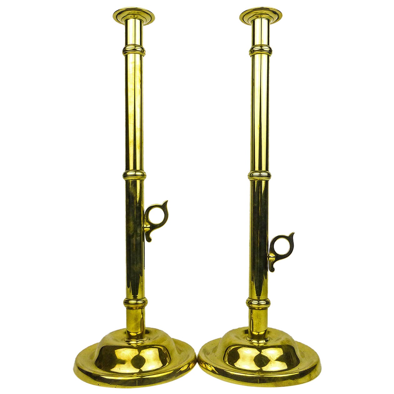 Pair of English Victorian Brass Side Ejector Pulpit Candlesticks, circa 1850 For Sale