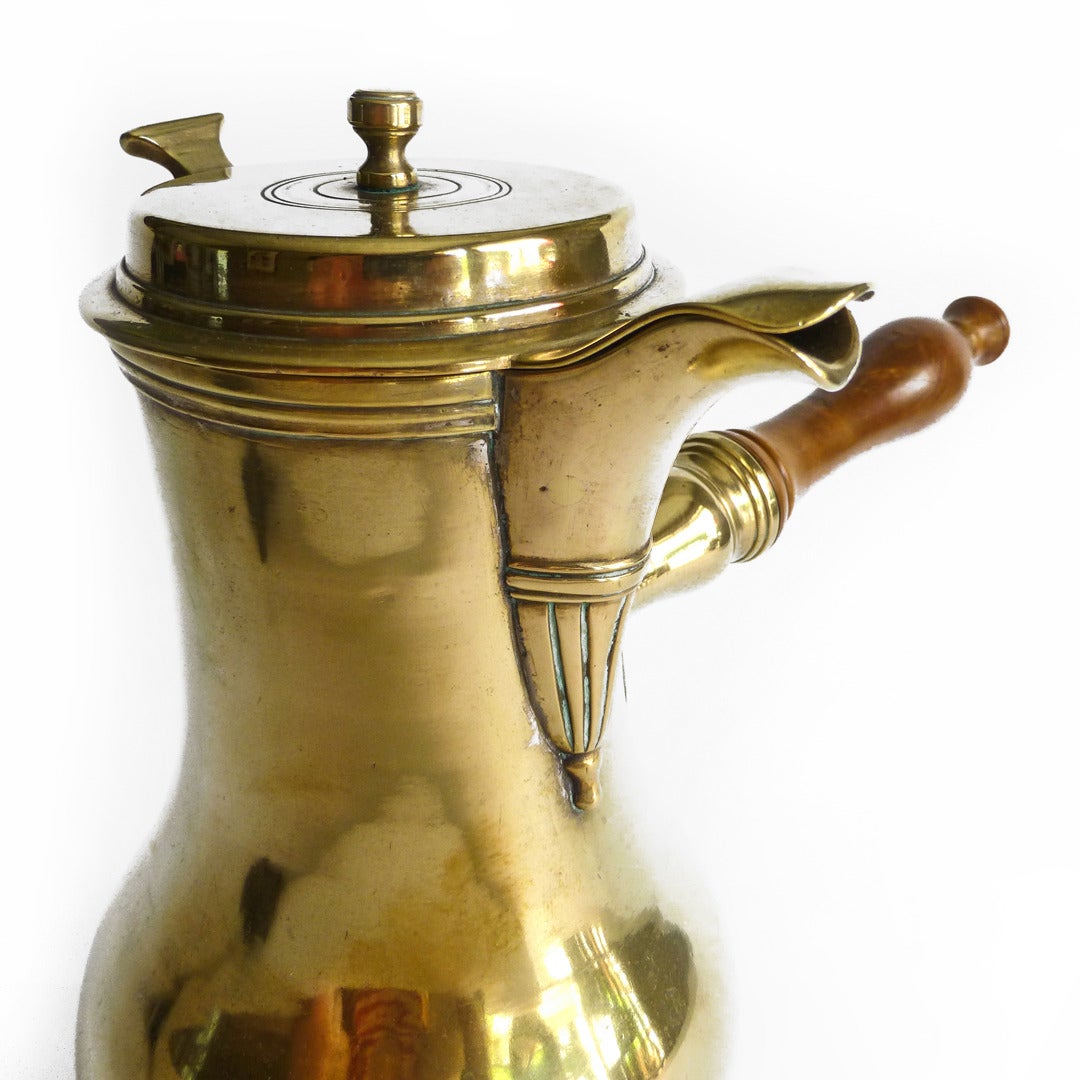 Rare French Three-Legged Silver Form Brass Coffee Pot, circa 1765 In Good Condition In Ambler, PA
