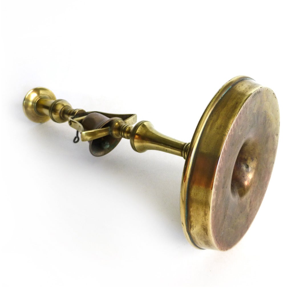 Single English Brass Tavern Candlestick with Bell, circa 1820 In Good Condition For Sale In Ambler, PA