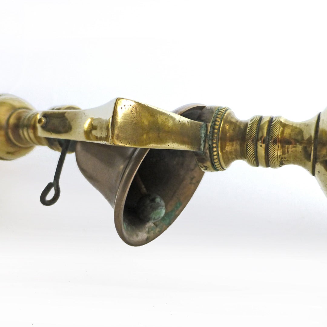 Great Britain (UK) Single English Brass Tavern Candlestick with Bell, circa 1820 For Sale