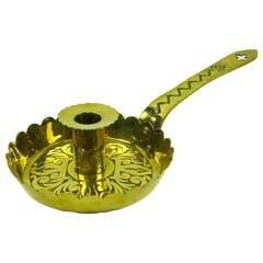 English Brass Victorian Fry Pan Chamberstick, circa 1850