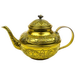 Antique Decorated French Brass Tea Pot, circa 1850