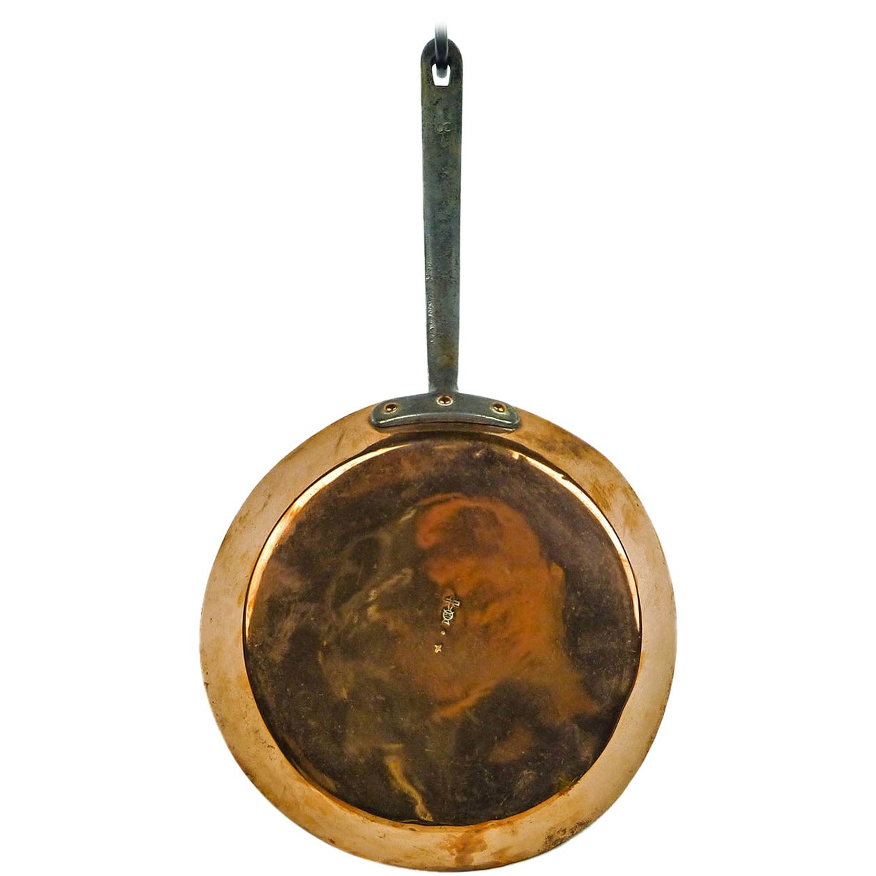 English Copper Frying Pan with Steel Handle circa 1875,  Signed “Benham”