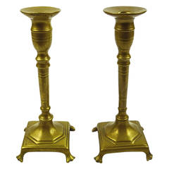 Antique Pair of Four-Footed Russian Brass Candlesticks, circa 1780