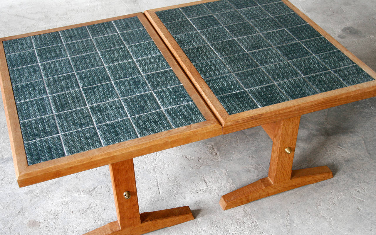 Two Jens Quistgaard Danish Modern Nissen Oak and Tile Side or Coffee Tables